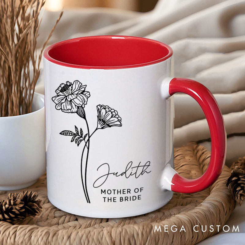 Personalized Minimalist Bridesmaid Birth Flower Mug Maid of Honor Month Flower Mug Bachelorette Party Mug Mother of the Bride Groom Bridal Shower Mug