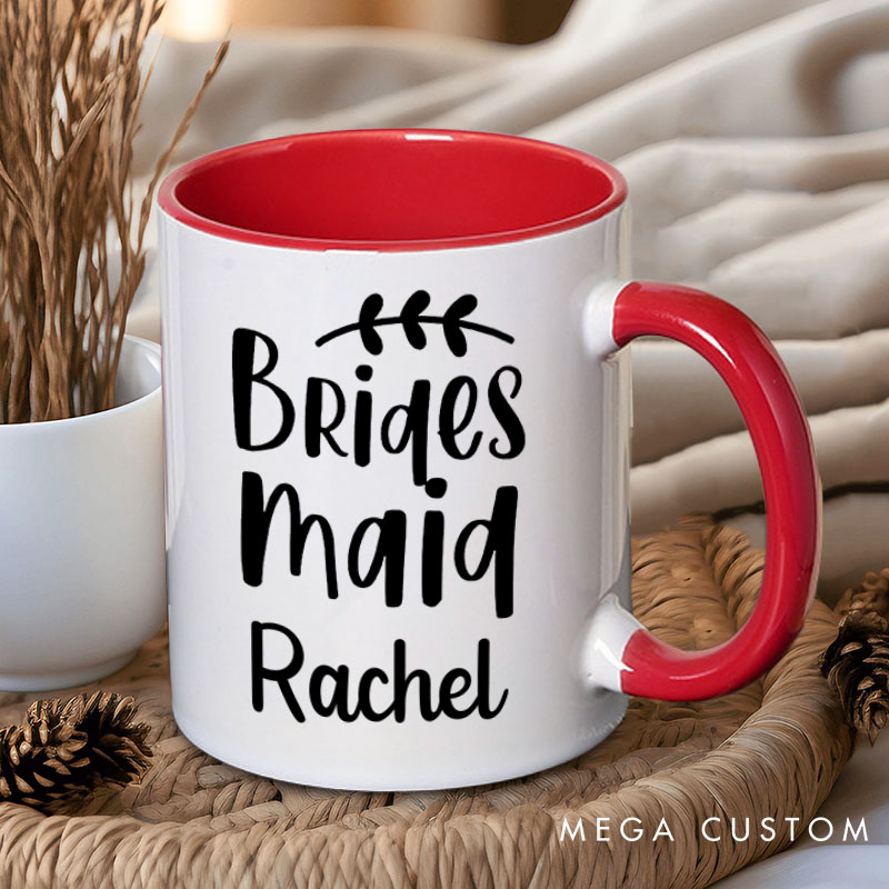 Personalized Bridesmaid with Wreath Leaf Mug Maid of Honor Mug with Name Bachelorette Party Mug Bridesmaid Proposal Gift Bridal Shower Mug