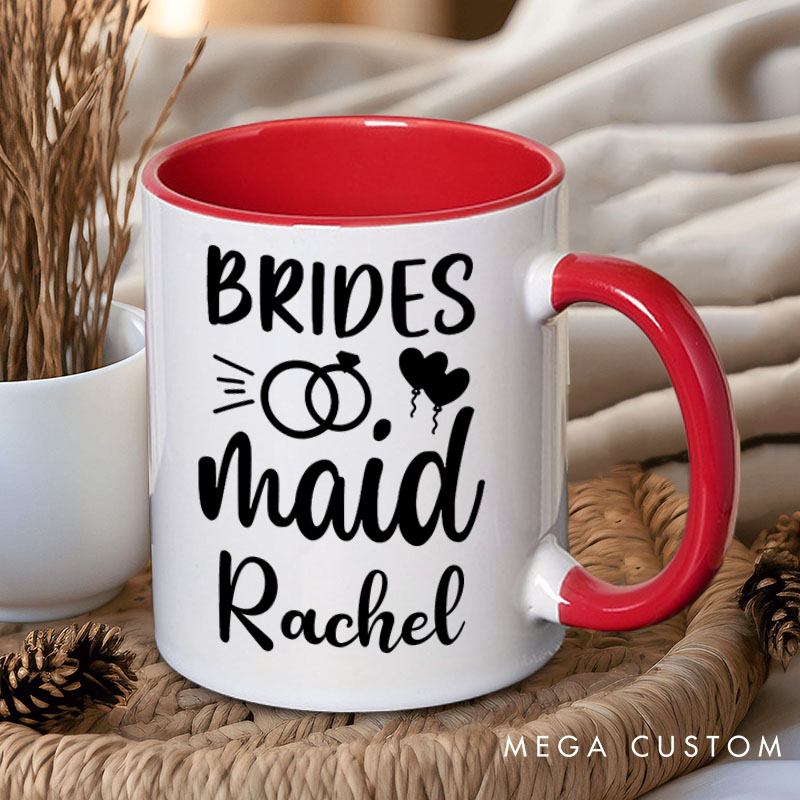 Personalized Bridesmaid with Ring and Heart Balloon Mug Maid of Honor Mug with Name Bachelorette Party Mug Bridesmaid Proposal Gift Bridal Shower Mug
