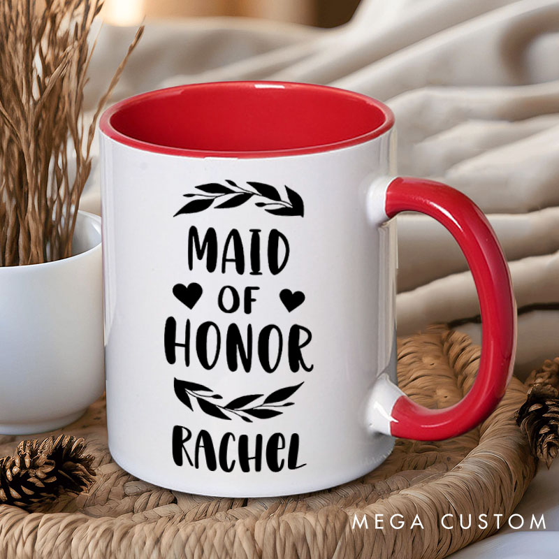 Personalized Maid of Honor with Wreath and Heart Mug Bridesmaid Mug with Name Bachelorette Party Mug Bridesmaid Proposal Gift Bridal Shower Mug