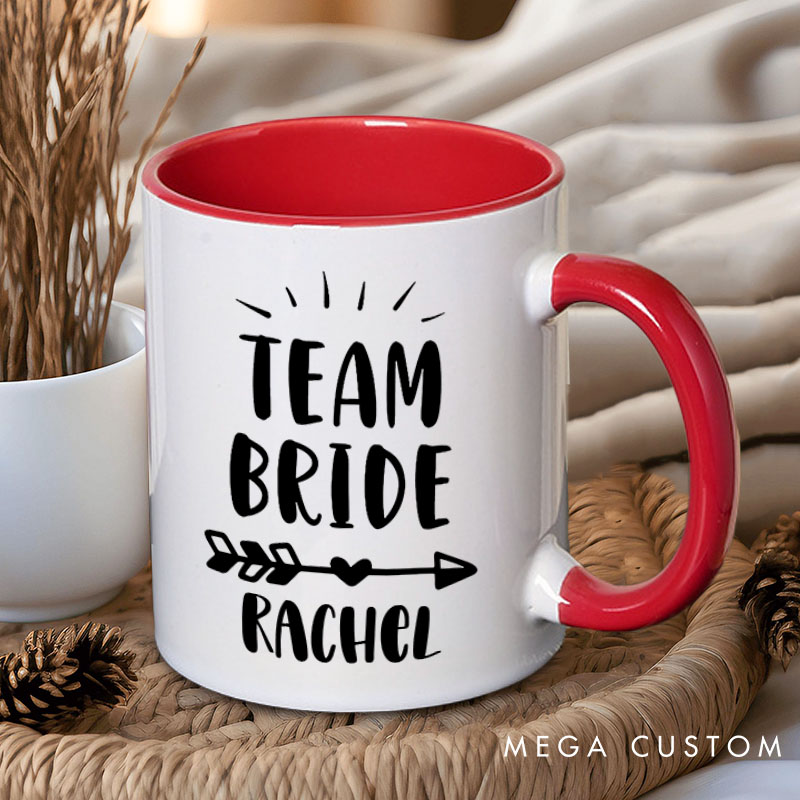 Personalized Team Bride with Heart Arrow Mug Bridesmaid Name Mug Maid of Honor Mug Bachelorette Party Mug Bridesmaid Proposal Gift Bridal Shower Mug