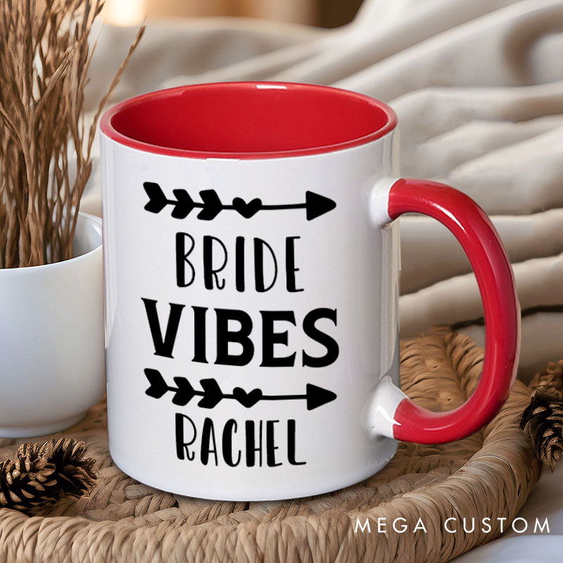 Personalized Bride Vibes with Heart Arrow Mug Bridesmaid Name Mug Maid of Honor Mug Bachelorette Party Mug Bridesmaid Proposal Gift Bridal Shower Mug