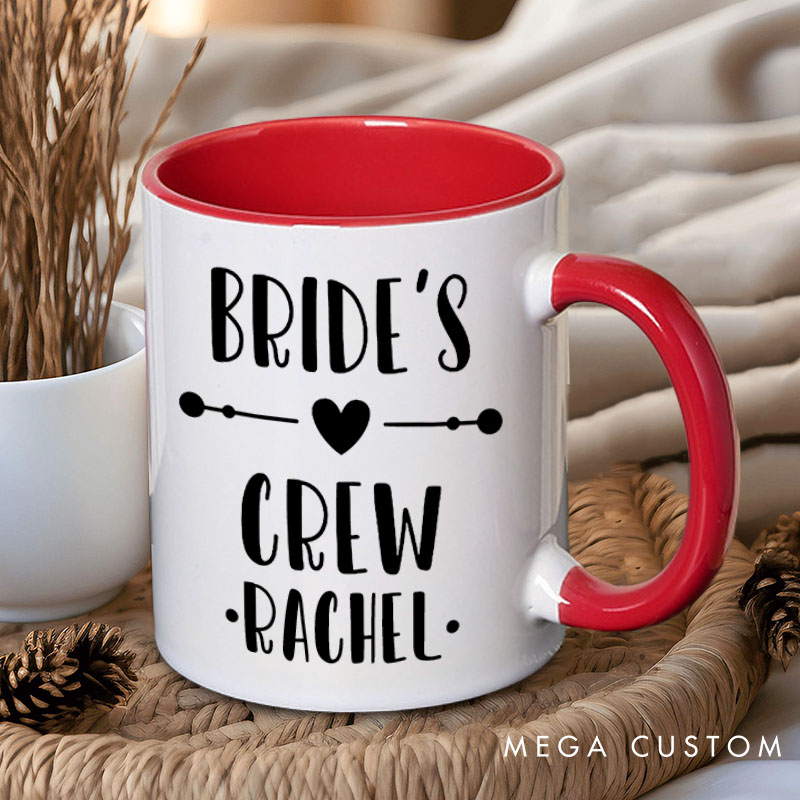 Personalized Bride’s Crew with Heart Mug Bridesmaid Name Mug Maid of Honor Mug Bachelorette Party Mug Bridesmaid Proposal Gift Bridal Shower Mug
