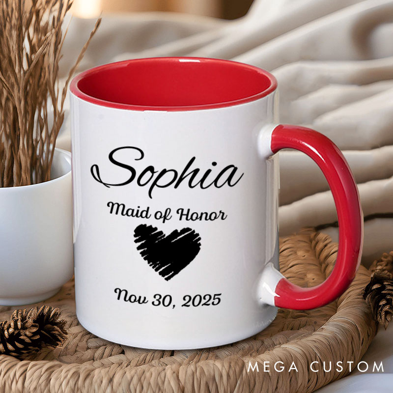 Personalized Bridesmaid with Heart Mug Bridesmaid Name Mug Maid of Honor Bachelorette Party Mug Bridesmaid Proposal Gift for Her Bridal Shower Mug