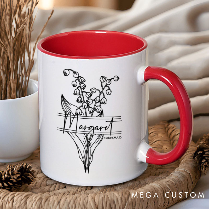 Personalized Beauty Bridesmaid Birth Flower Mug Maid of Honor Name Mug Bachelorette Party Mug Bridesmaid Proposal Gift for Her Bridal Shower Mug