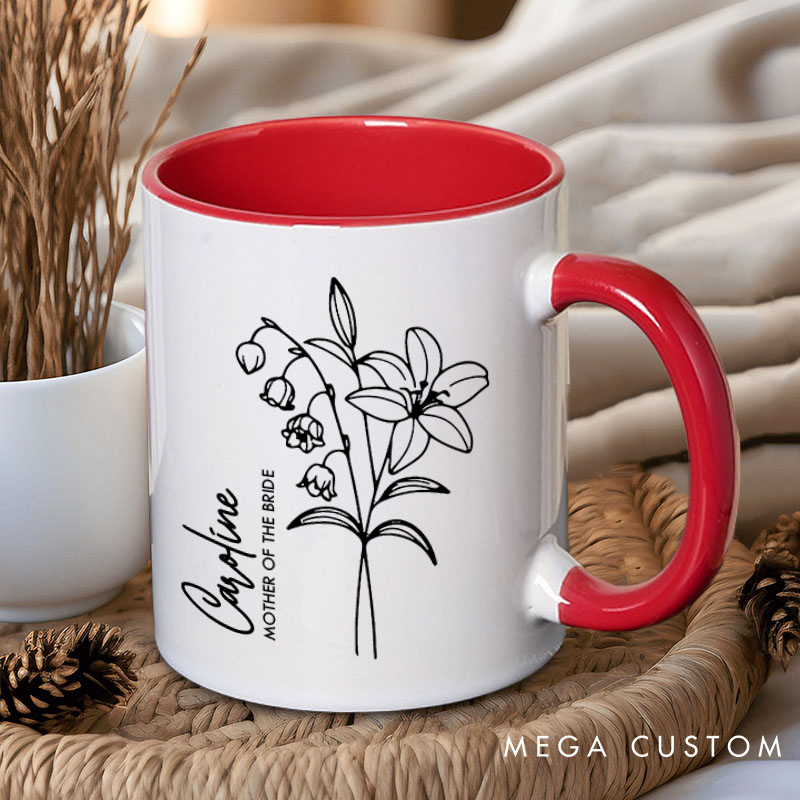 Personalized Stunning Bridesmaid Birth Flower Mug Maid of Honor Month Flower Mug Bachelorette Party Mug Mother of Bride Groom Mug Bridal Shower Mug