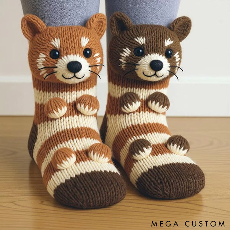 Personalized Christmas 3D Knit Animal Socks Gift for Her from Knitting Lovers