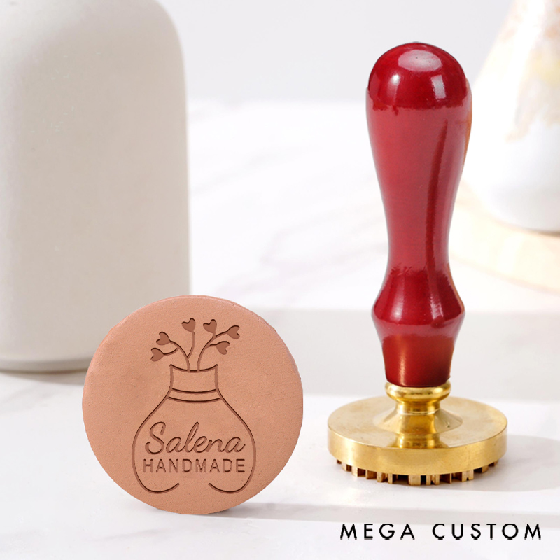 Personalized Clay Pottery Stamp Gift for Pottery Lovers with Handmade Vase and Custom Name