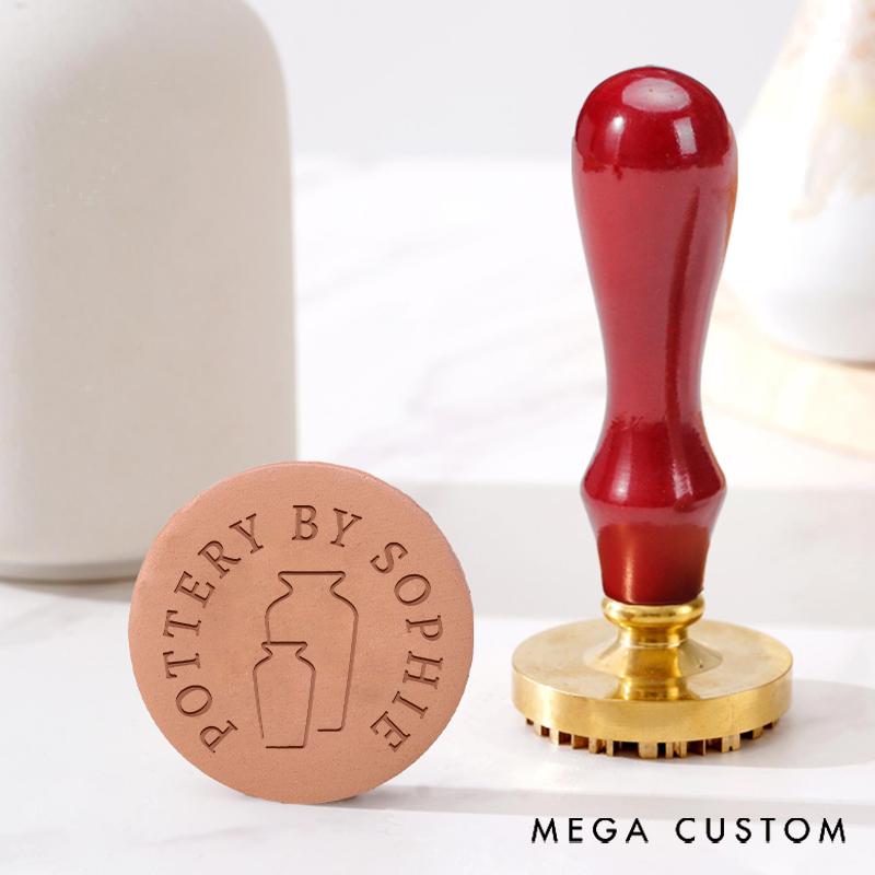 Personalized Clay Pottery Stamp Gift for Pottery Lovers with Two Bottles and Custom Name