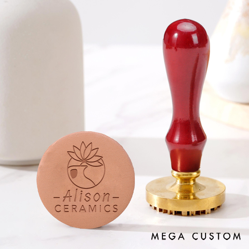 Personalized Pottery Stamp Ceramics Clay Gift for Pottery Lovers with Floral Vase and Custom Name