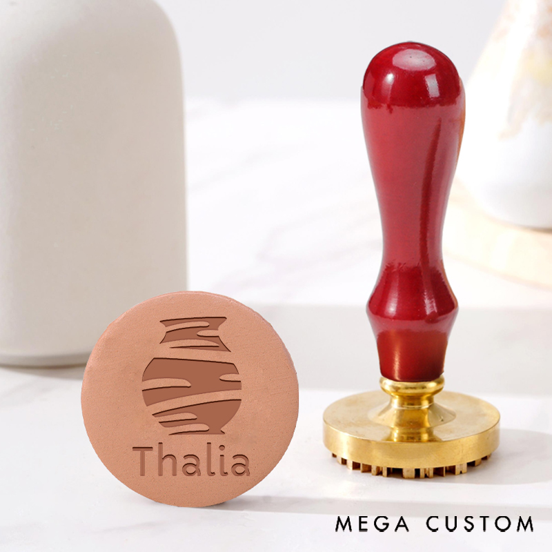 Personalized Pottery Stamp Ceramics Clay Gift for Potter with Stylish Bottle and Custom Name