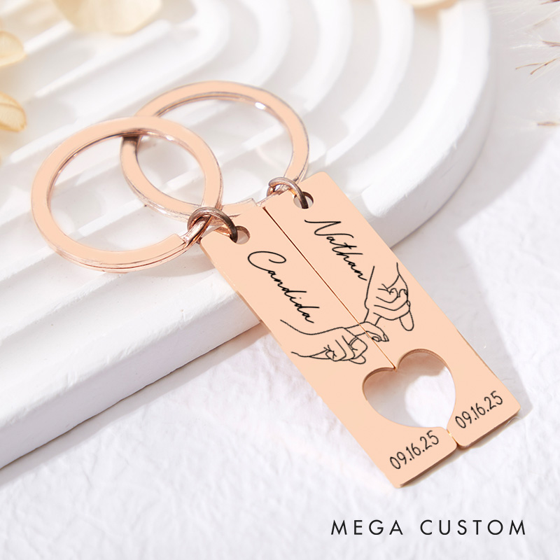 Personalized Couple Pinky Promise 2pcs Matching Keychain Newlyweds Line Hand Heart Keyring Valentine's Day Gift for Boyfriend Girlfriend Husband Wife