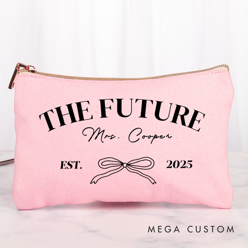 Personalized Future Mrs Bow Engagement Leather Cosmetic Bag Maekup Bag