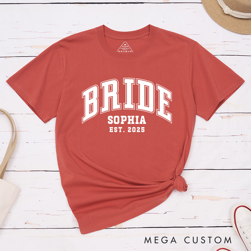 Personalized Varsity-Style Bride Matching T-Shirt Mrs. Bride T-Shirt Wedding Hen Party T-Shirt Bachelorette Party Gift