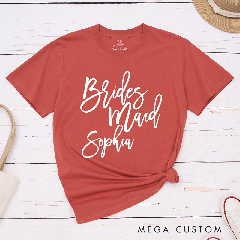 Personalized Bride Matching T-Shirt Bridesmaid T-Shirt with Name Maid of Honor T-Shirt Bachelorette Party Gift