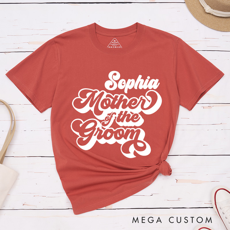 Personalized Vintage Mother of the Bride Matching T-Shirt with Name Classic Mother of the Groom T-Shirt MOB MOG Wedding Day T-Shirt Bachelorette Party Gift