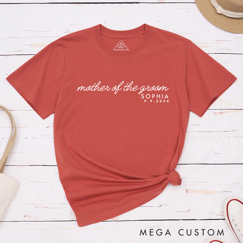 Personalized Classic Mother of the Bride Matching T-Shirt with Name and Date Mother of the Groom T-Shirt Wedding Day T-Shirt Bachelorette Party Gift