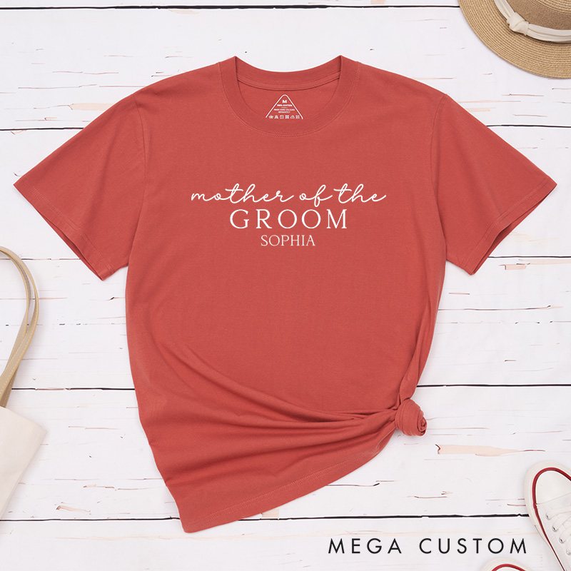 Personalized Elegant Mother of the Bride Matching T-Shirt with Name Mother of the Groom T-Shirt MOB MOG Wedding Day T-Shirt Bachelorette Party Gift