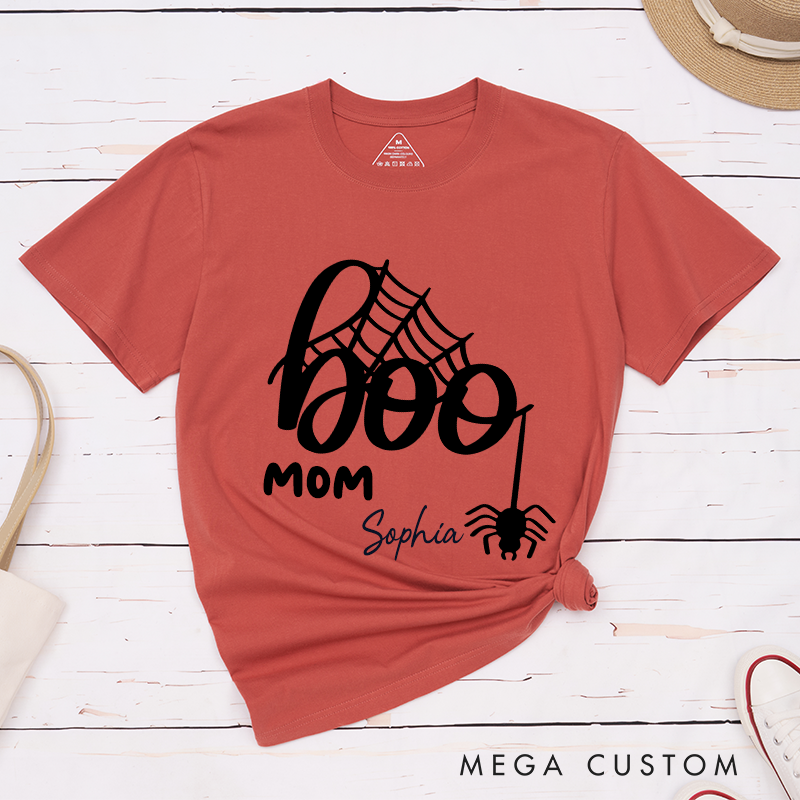 Personalized Halloween Boo Mom Spider Web Design Classic T-shirt