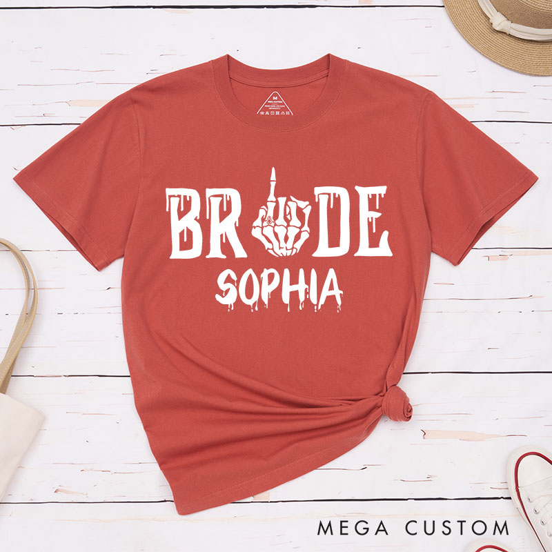 Personalized Funny Bride Skull Gesture with Ring T-Shirt Mrs. Bride T-Shirt Wedding T-Shirt Bachelorette Party Gift