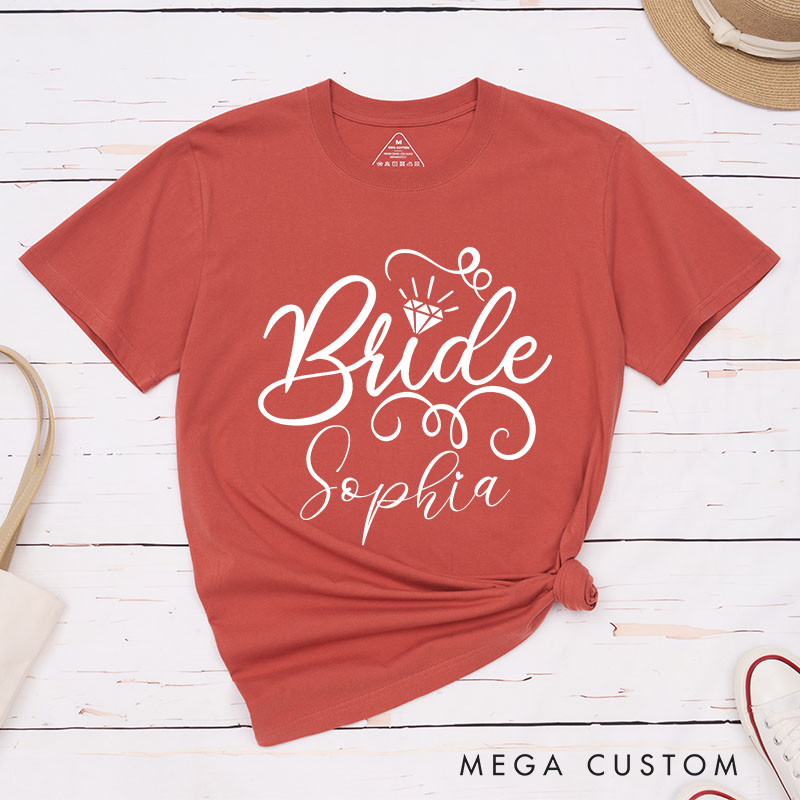 Personalized Bride with Diamond T-Shirt Bride Wedding Day T-Shirt Mrs. Bride Bachelorette Party Gift