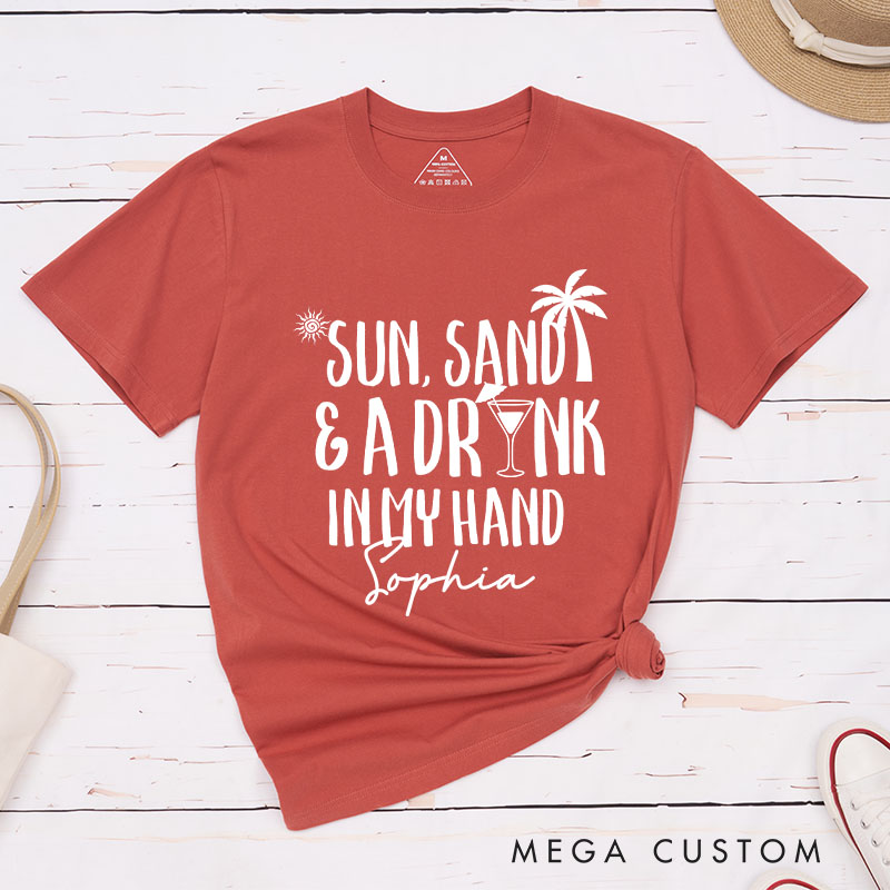 Personalized Bride Sun Sand and A Ring on My Hand Matching T-Shirt Bridesmaid T-Shirt Bride's Crew T-Shirt Bachelorette Party Gift