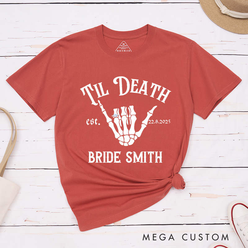 Personalized Bride with Diamond Skull Gesture T-Shirt Bride Wedding Day T-Shirt Mrs. Bride Bachelorette Party Gift
