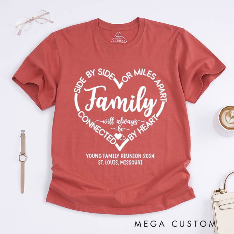 Personalized Family Reunion Side By Side Miles Apart Family Shirt With Custom Name Date and Destination Unisex T-shirt