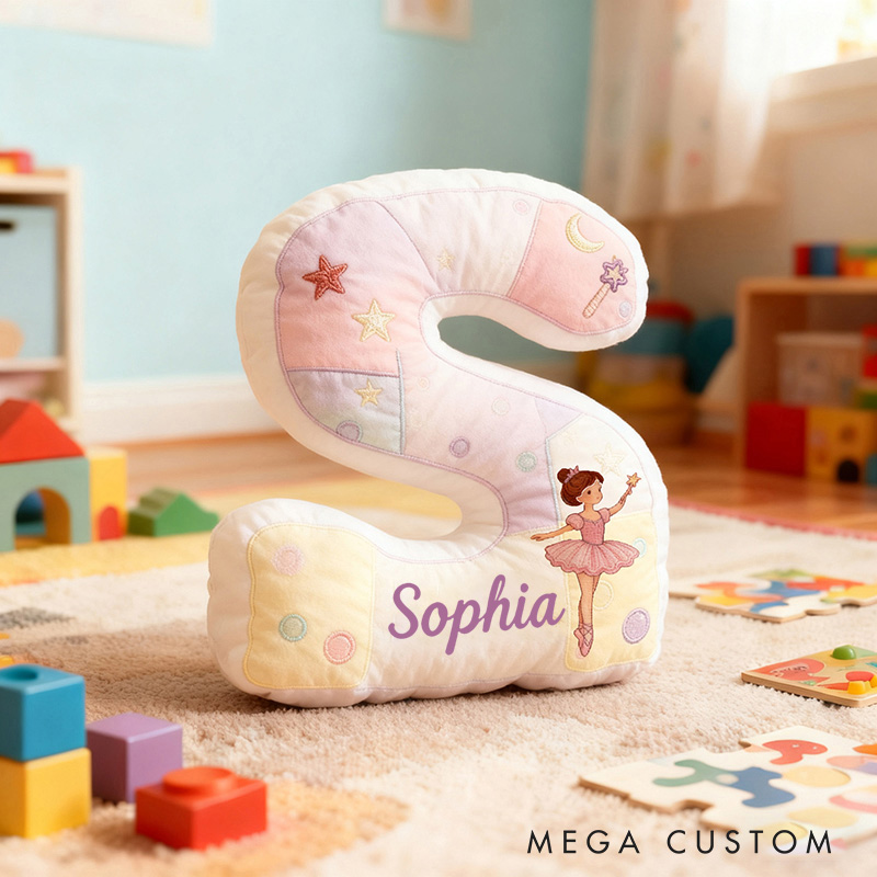 Personalized Graphic 3D Print Ballet Girl Letter Pillow with Your Name Soft Stuffed Toy for Kids Unique Decorative Cushion for Girls' Room