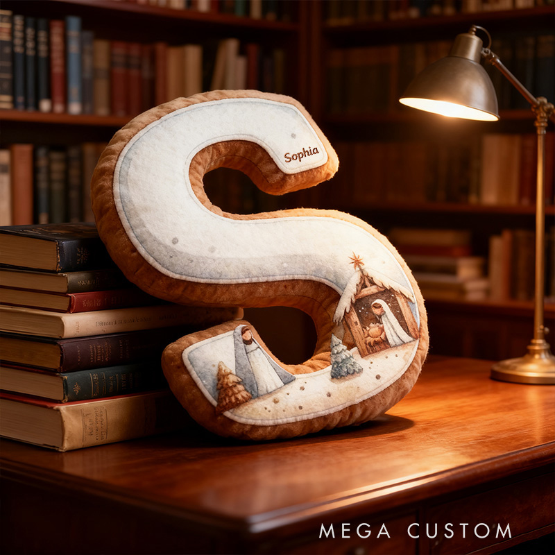 Personalized Nativity Scene Letter Pillow Religious Gift Christian Home Decor Baptism Gift for Kids