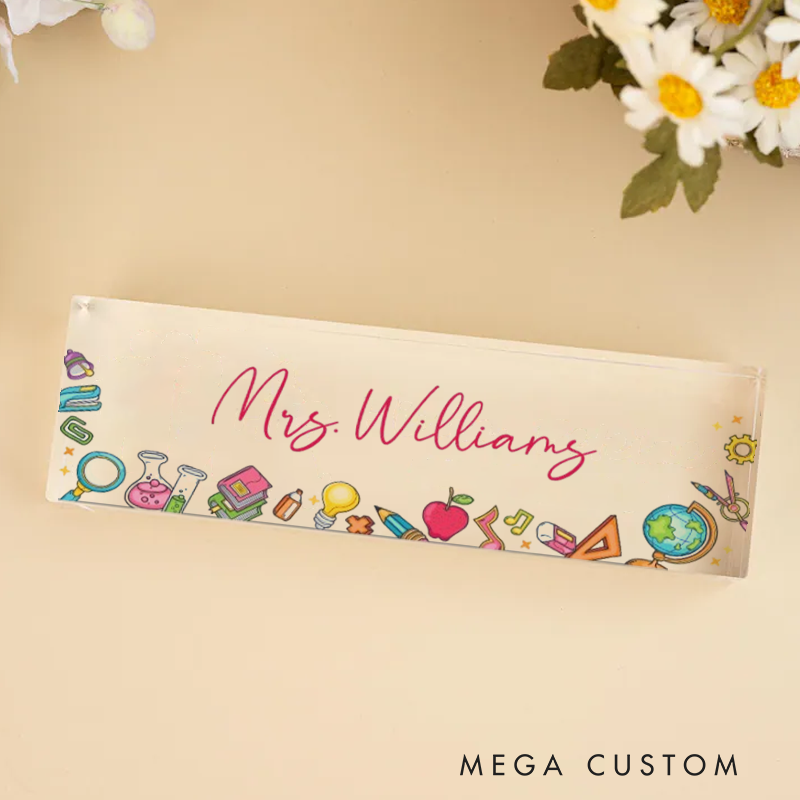 Personalized Teacher Acrylic Desk Name Plate Teacher Desk Sign Acrylic Plaque Teacher Appreciation Gift Back to School Gift