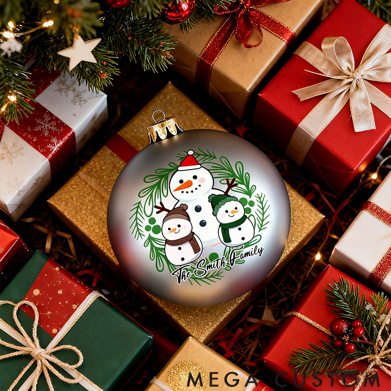 Personalized Christmas Ball Ornament Christmas Snowman Family Theme with Name