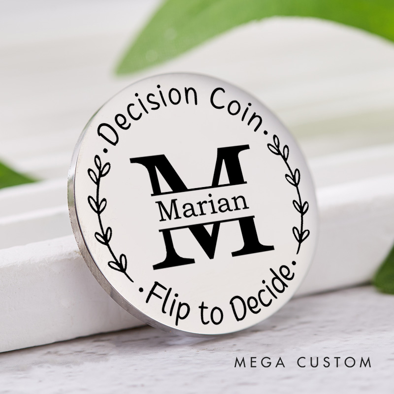 Personalized Couple Name with Wreath Decision Coin Custom Newlyweds Flip to Decide Coin Valentine's Day Gift for Boyfriend Girlfriend Husband Wife