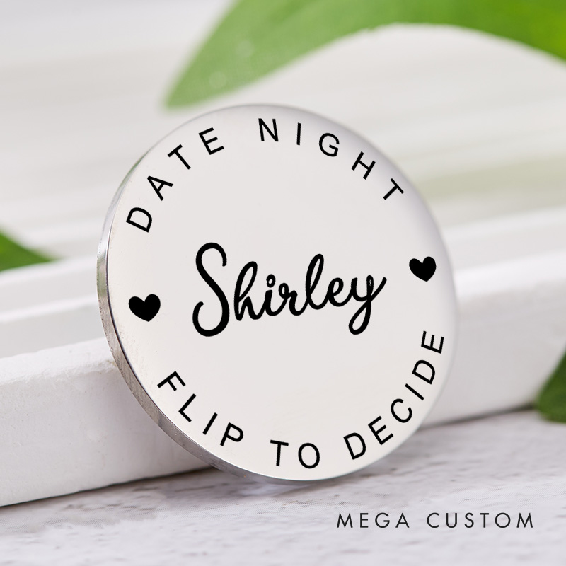 Personalized Couple Name with Heart Decision Coin Newlyweds Date Night Flip to Decide Coin Valentine's Day Gift for Boyfriend Girlfriend Husband Wife