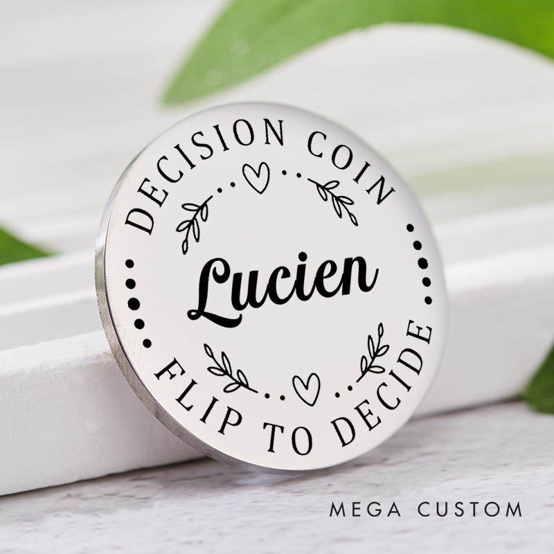 Personalized Couple Name with Heart Decision Coin Newlyweds Wreath Flip to Decide Coin Valentine's Day Gift for Boyfriend Girlfriend Husband Wife