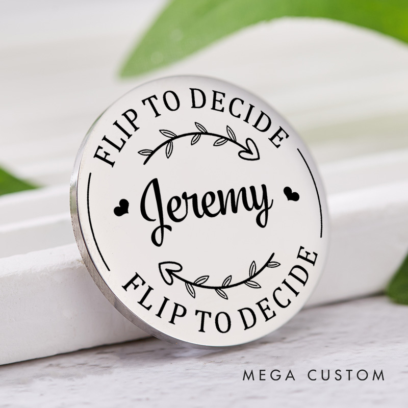 Personalized Couple Name with Heart Wreath Decision Coin Newlyweds Flip to Decide Coin Valentine's Day Gift for Boyfriend Girlfriend Husband Wife