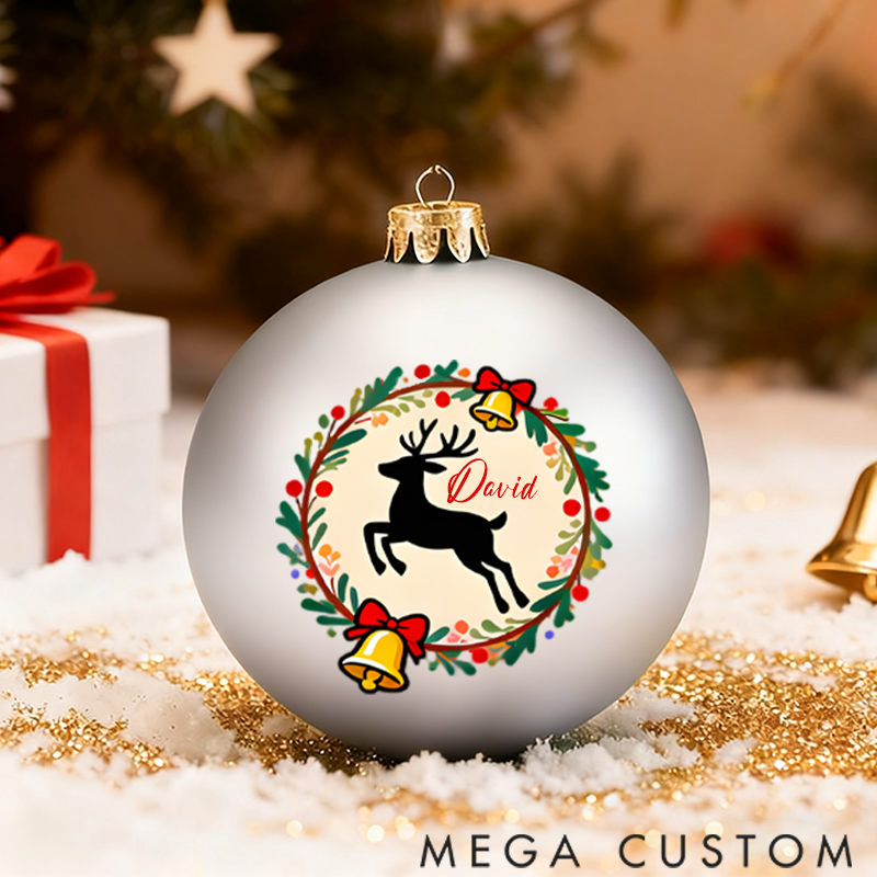 Personalized Christmas Ball Ornament Decoration with Reindeer and Bell Patterns