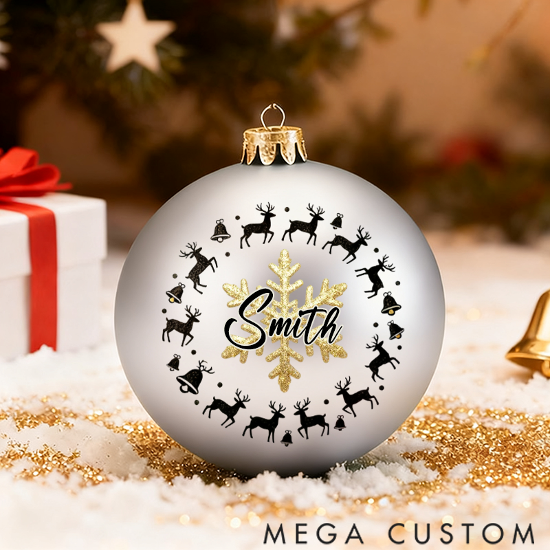 Personalized Christmas Ball Ornament with Reindeer and Snowflake Themes