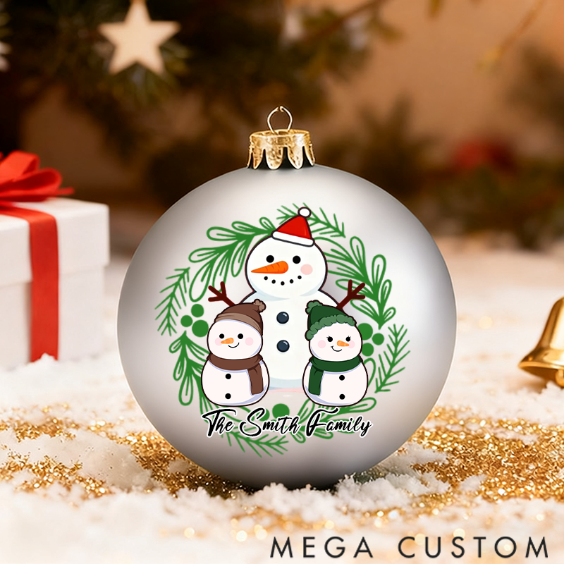 Personalized Christmas Ball Ornament Christmas Snowman Family Theme with Name
