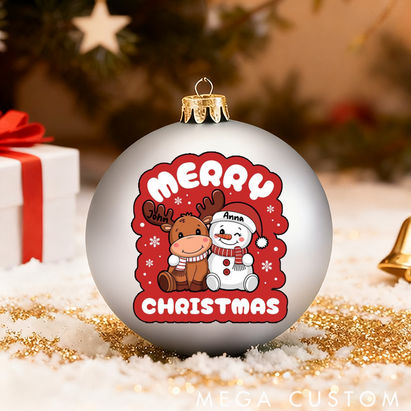Personalized Christmas Ball Ornament Snowman Reindeer Family Christmas Theme