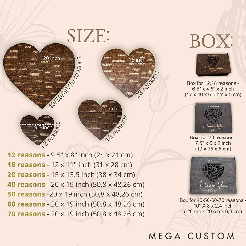 Personalized Couple Wooden Heart Puzzle Reasons Why I Love You Box Custom Anniversary Gift for Husband Wife Boyfriend Girlfriend Bride Groom
