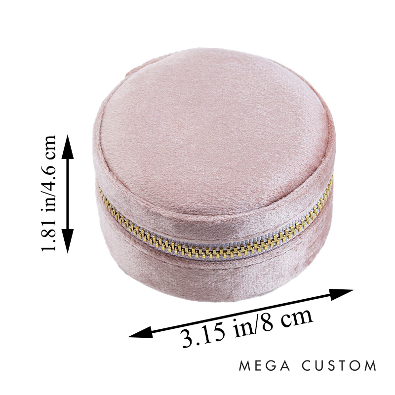 Personalized Laurel Branches and Hearts Anniversary Round Velvet Jewelry Box for Wife