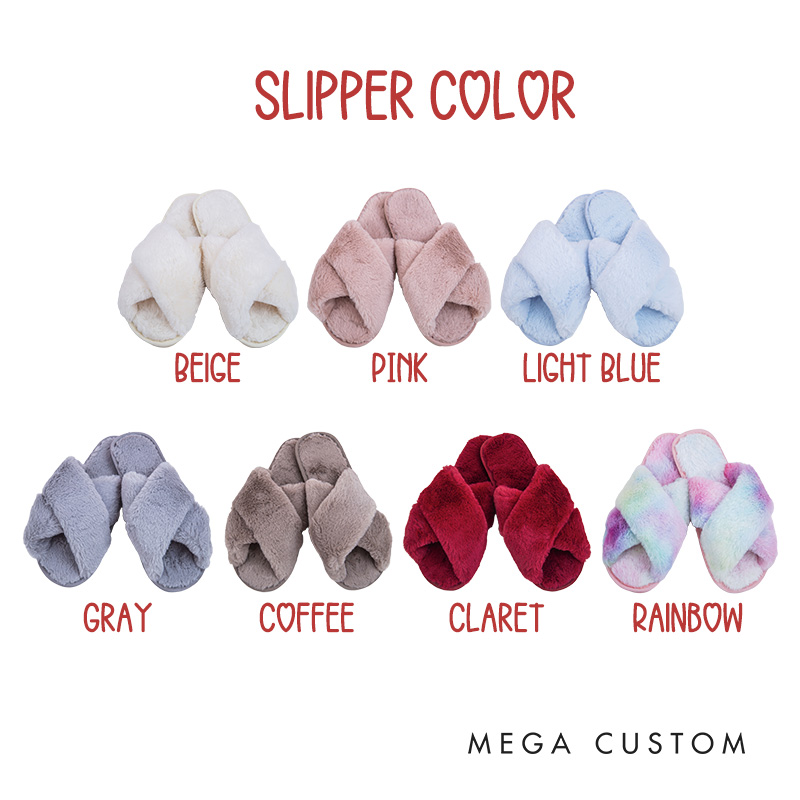 Personalized Elegant Bridesmaid Fluffy Slippers with Name Custom Bride Name Slipper Maid of Honor Slippers Bridal Shower Gift Bachelorette Party Gift