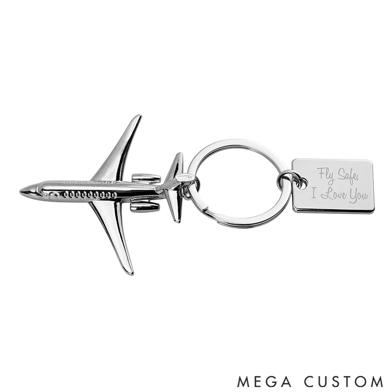 Personalized Twin Engine Airplane Keychain with Text and Symbol Travel Souvenir Birthday Promotion Gift for Travel Lovers