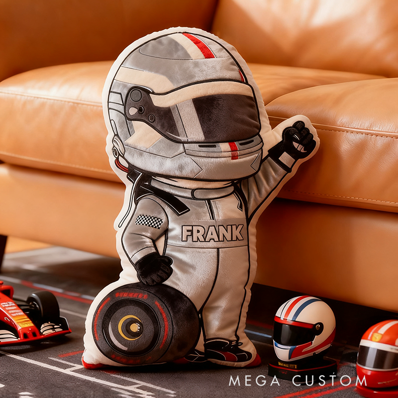 Personalized Racer and Tires Throw Pillow Custom Name Design Cushion Gift for Racers and Racing Lovers