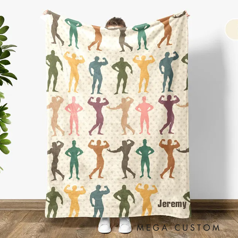 Personalized Retro Gym Flag Bodybuilding Blanket Gift Cozy Gym Lover Throw Unique Muscle Builder Home Gift