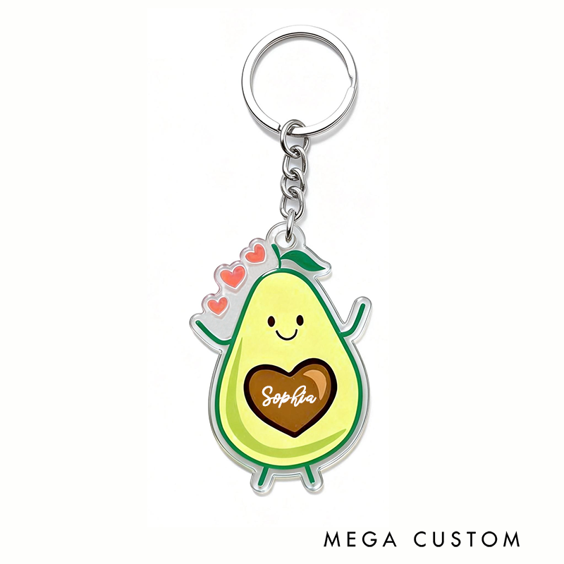 Personalized Adorable Avocado Couple Keychain Custom Couple Names Whimsical Holiday Gift for Couples