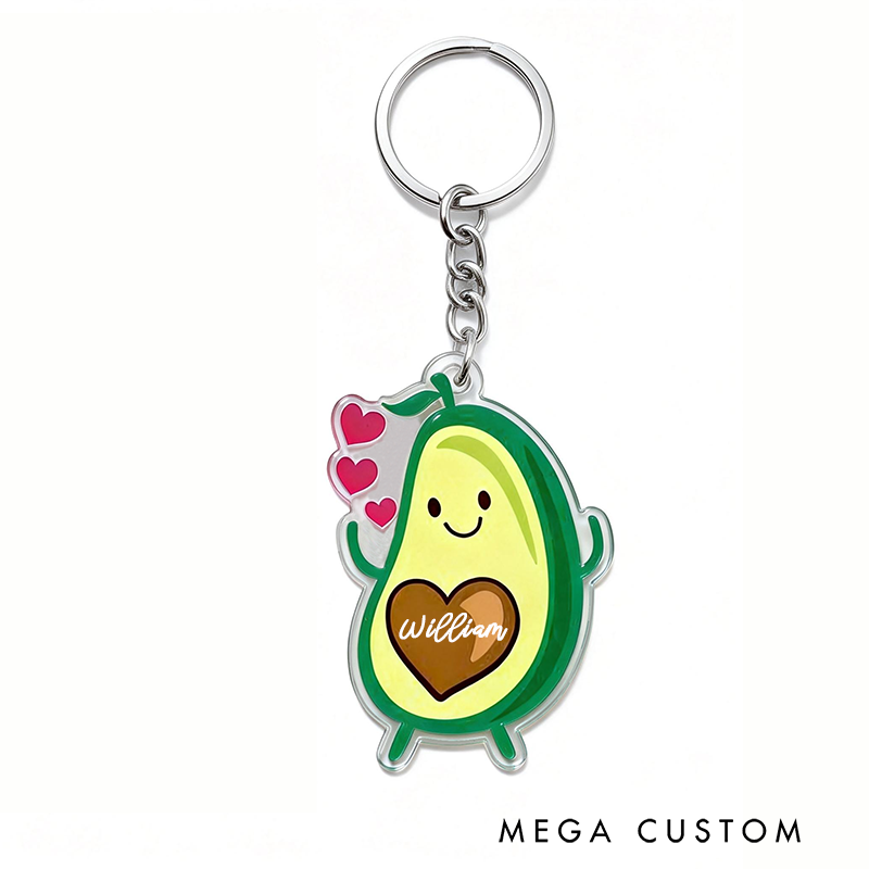 Personalized Adorable Avocado Couple Keychain Custom Couple Names Whimsical Holiday Gift for Couples