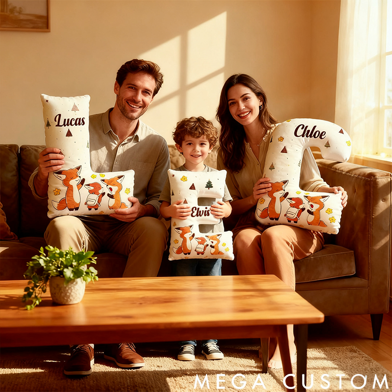 Personalized Letter Graphic 3D Print Pillow Cartoon Cute Fox Family Pattern Design
