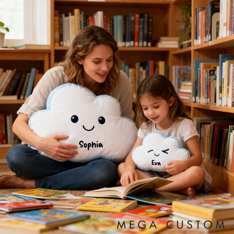 Personalized Graphic 3D Print Pillow Cloud Family Theme Choose Your Emoji